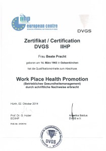Zertifikat DVGS für Betriebliches Gesundheitsmanagement - Beate Pracht
